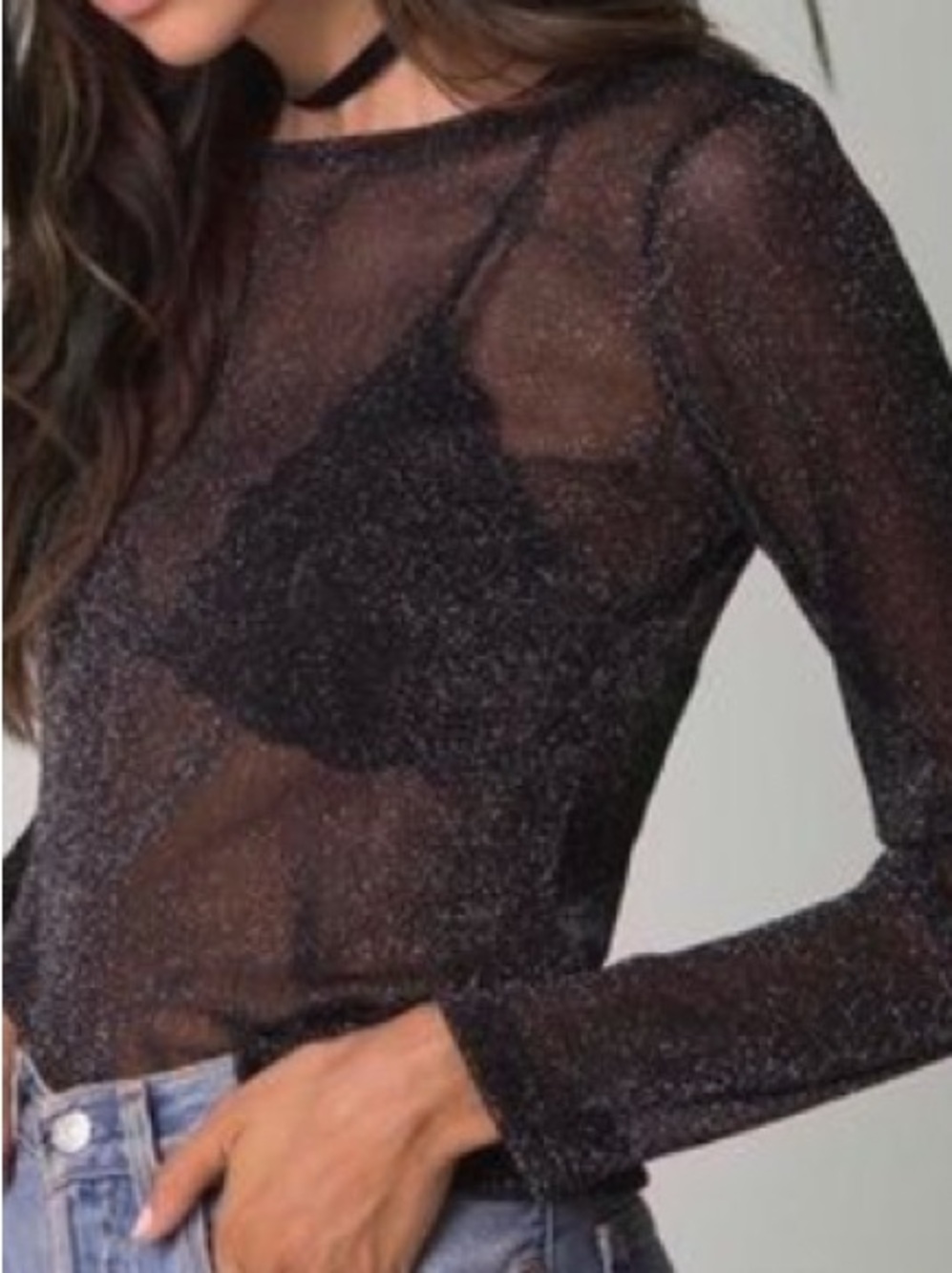 ❤️ Victoria’s Secret XS Sparkling Black Long Sleeve Top Blouse Shirt (B3)